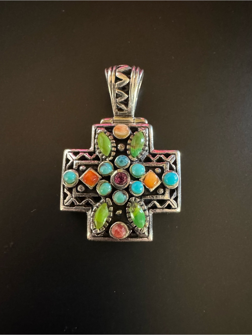 BARSE 925 Sterling Silver Turquoise Multigem Cross Pendant